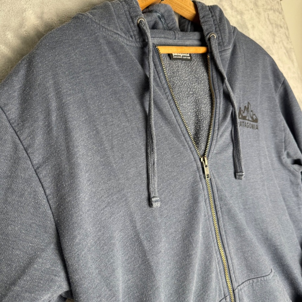 Patagonia Womens Organic‎ Cotton Full Zip Hoodie Blue Fitz Roy Logo Medium